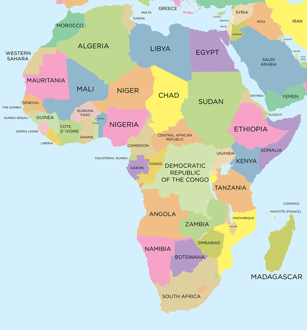 Carte politique colorée de l'Afrique